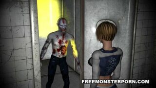 Busty 3D babe fucked in the ass and pussy by a zombie 5 min