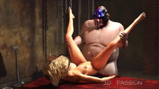 Super hardcore in a basement. Fat man fucks hard a sexy blonde slave